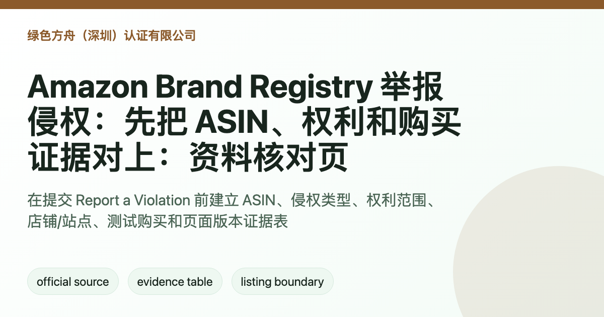 Amazon Brand Registry 举报侵权：先把 ASIN、权利和购买证据对上