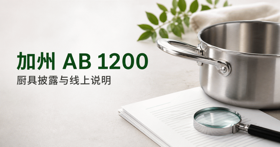 加州 AB 1200 厨具化学披露指南｜DTSC 清单、手柄与食品接触面、线上 listing 怎么核
