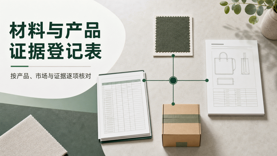 材料与产品证据登记表：按产品、市场与来源逐项核对