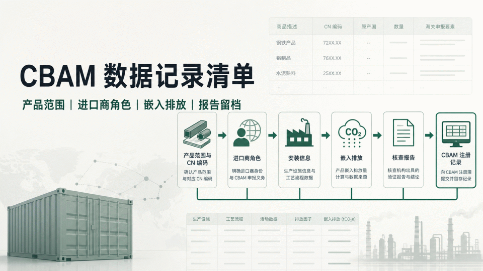 欧盟 CBAM 数据记录清单：产品范围、进口商角色与排放证据
