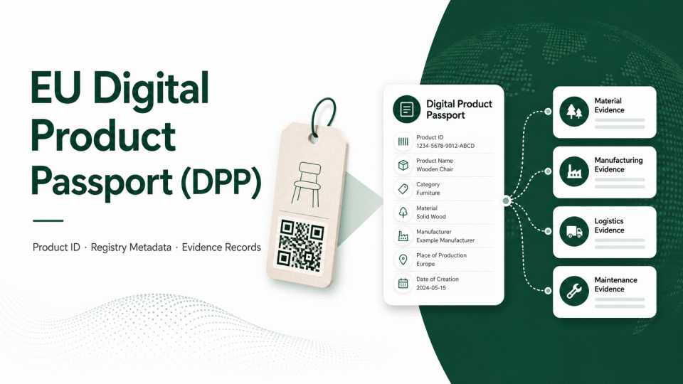 EU Digital Product Passport (DPP): Product IDs, Registry Metadata and Evidence Records