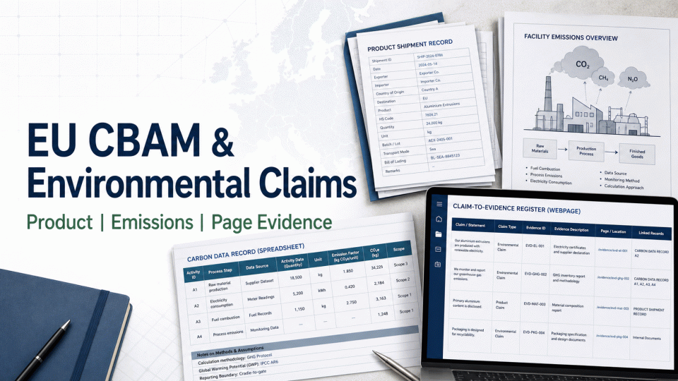 EU CBAM and Environmental Claims: Separate Product, Emissions, and Page Evidence