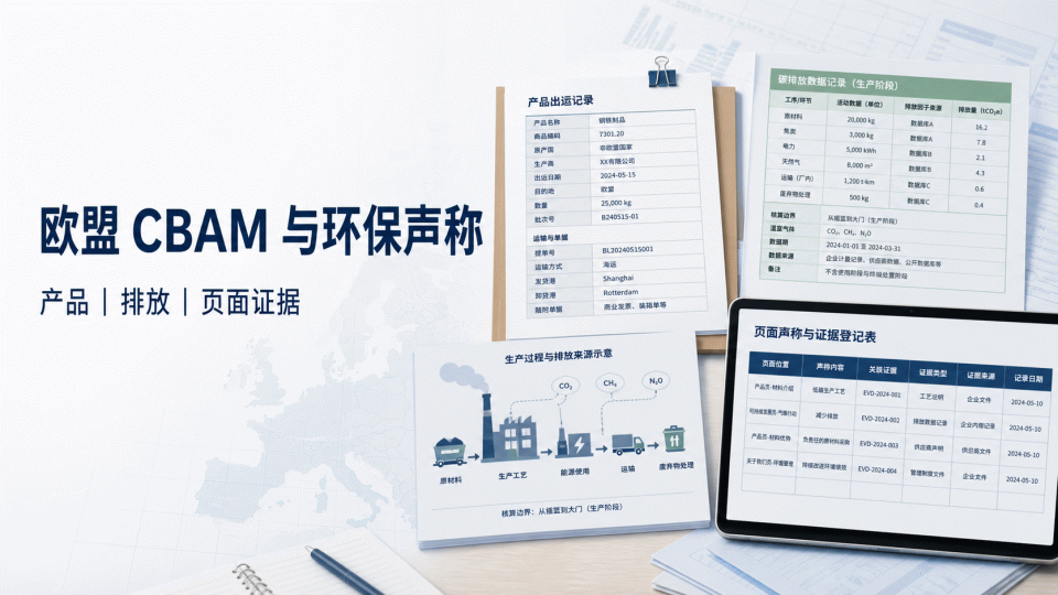 欧盟 CBAM 与环保声称：先把产品、排放与页面证据分开记录