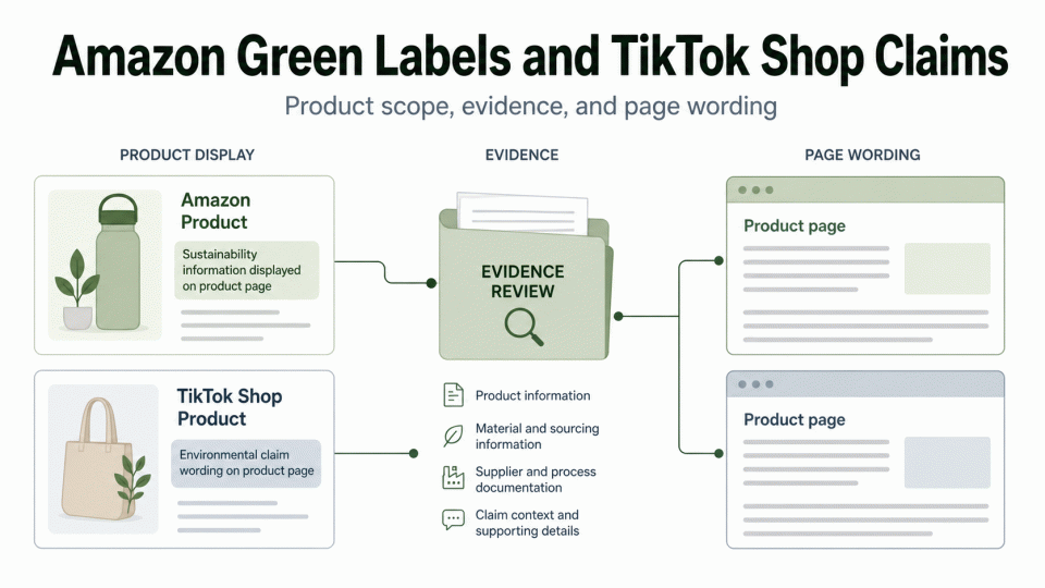 Amazon Green Labels and TikTok Shop Claims: Mapping Product Scope, Evidence, and Page Wording