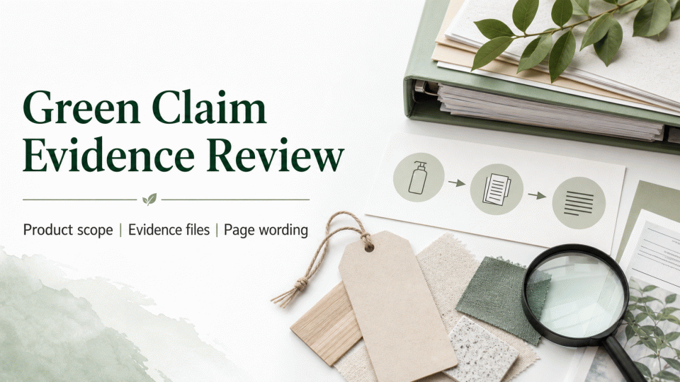 Green Claim Evidence Review: Product Scope, Files, and Page Wording