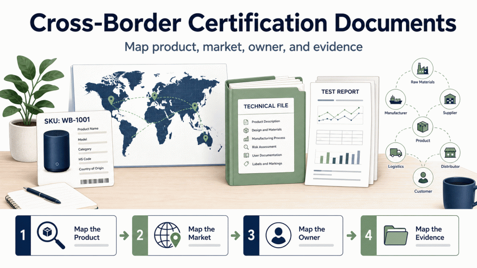 Cross-Border Certification Documents: Map Product, Market, Owner, and Evidence