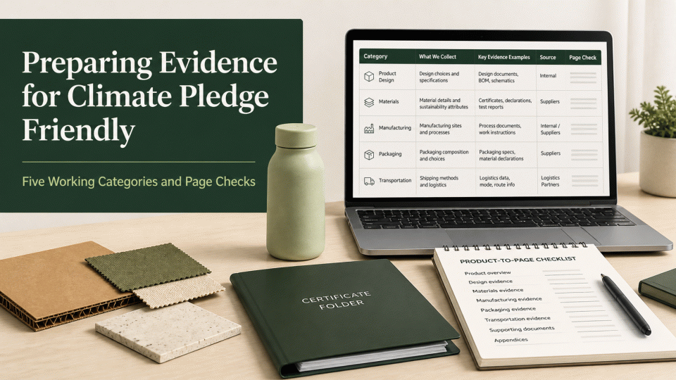 Preparing Evidence for Climate Pledge Friendly: Five Working Categories and Page Checks