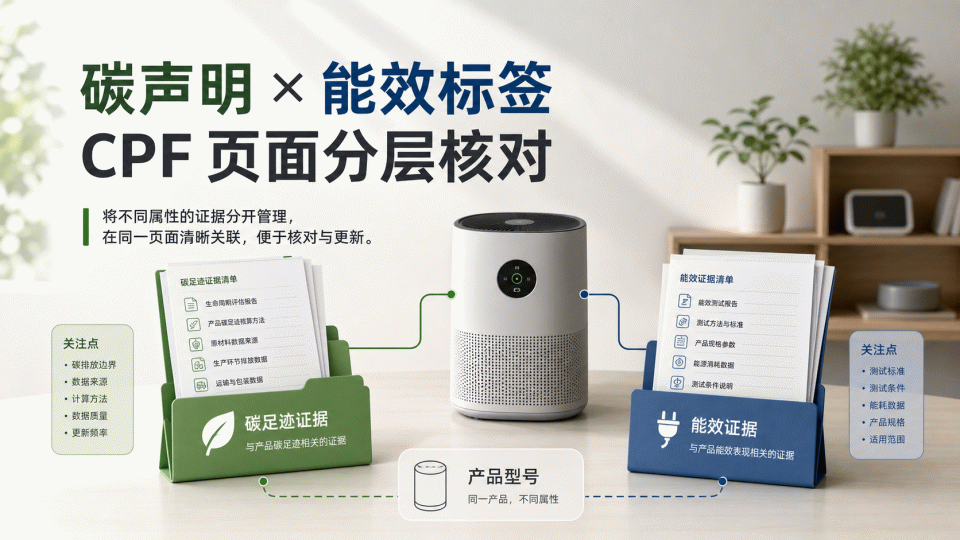 一个产品同时有碳声明和能效标签时，CPF页面声明如何分层核对