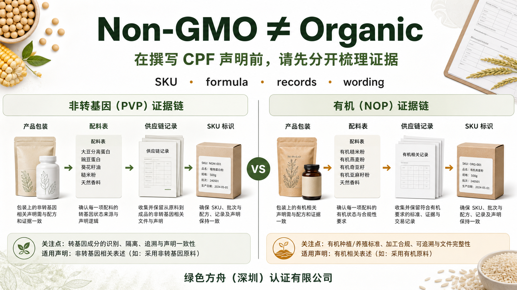 Non-GMO Project Verified与有机认证在CPF中的证据边界