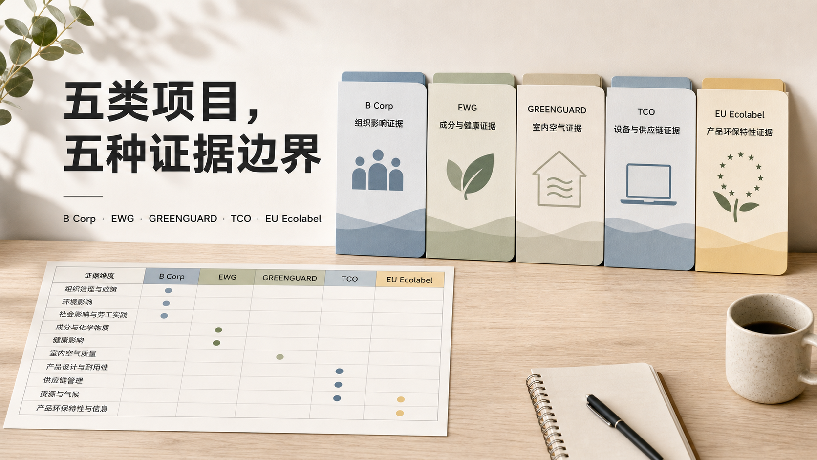 B Corp、EWG、GREENGUARD、TCO 与 EU Ecolabel：五类项目的证据边界