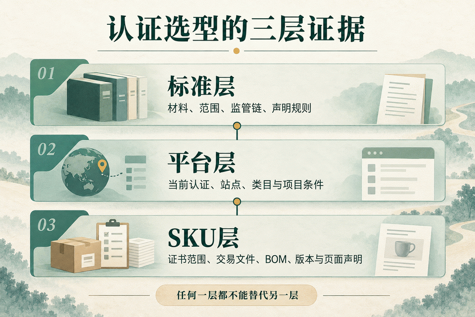 认证选型需分别核对标准层、平台层与SKU证据层