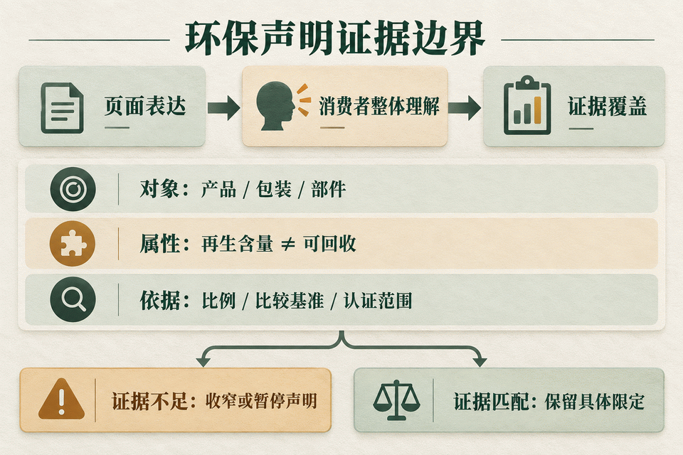环保声明证据边界：页面表达、消费者整体理解与证据覆盖之间的关系