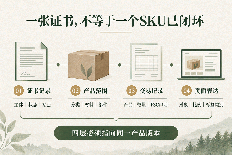 FSC供应商证书到商品页声明的四层证据链