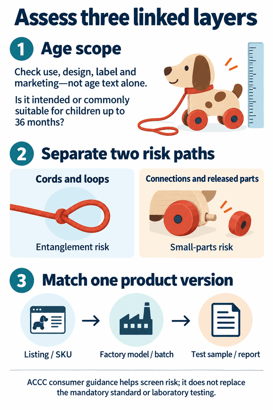 Diagram: age scope, two structural risk paths and one product-version evidence chain