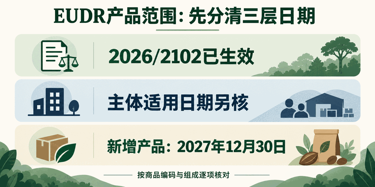 EUDR产品范围三层日期:授权法规已生效、经营者适用日期另核、新增产品自2027年12月30日适用