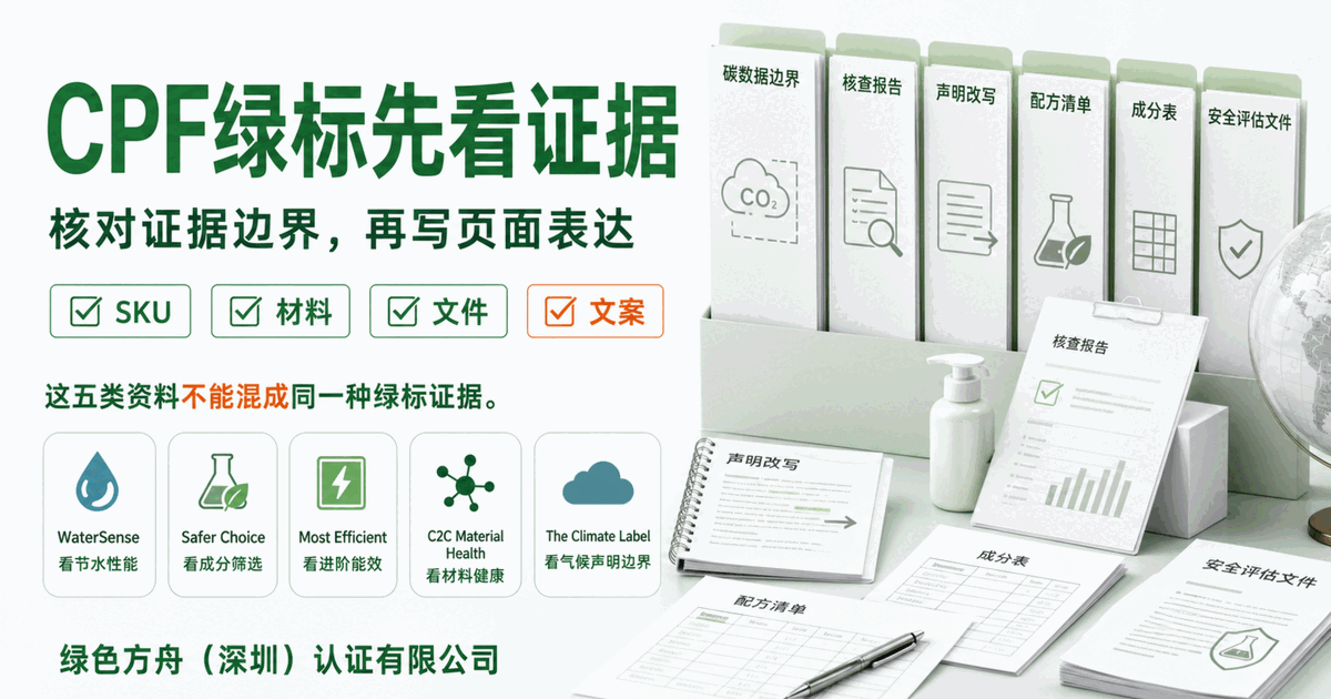WaterSense、Safer Choice、Most Efficient、C2C Material Health、The Climate Label，别写成同一种绿标证据